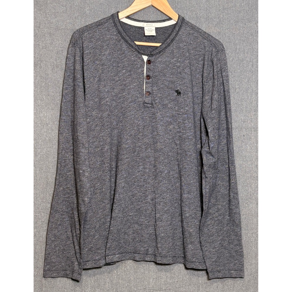 Abercrombie & Fitch Mens Muscle Fit‎ Henley Shirt Long Sleeve Navy Blue Large L